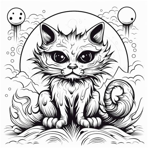 Un Dibujo En Blanco Y Negro De Un Gato Sentado En Una Roca Generativa