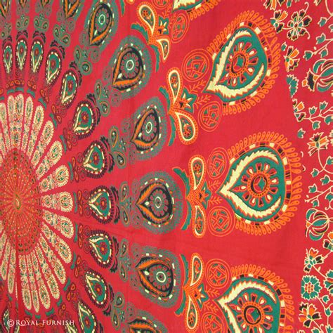 Indian Red Floral Hippie Bohemian Mandala Tapestry Coverlet