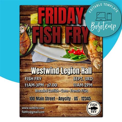 Friday Fish Fry Flyer Template Instant Download Bobotemp
