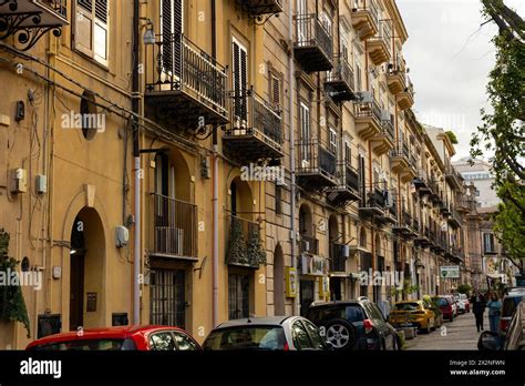 Street With Beautiful Houses In Palermo In Sicily Stock Photo Alamy