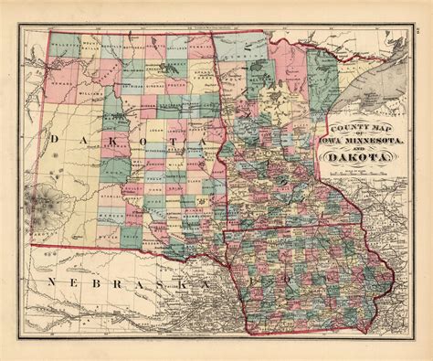 County Map Of Iowa Minnesota And Dakota Art Source International