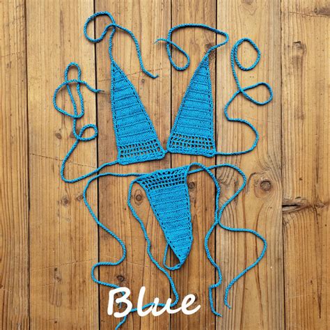 Hand Crochet Sexy Mini Bikini Set Top Bottom Thong Boho String Bikini Microkini EBay