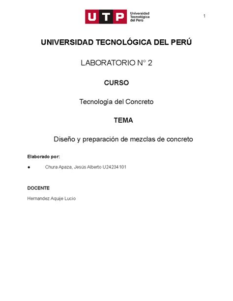 Laboratorio 2 Diseño y preparación de mezclas de concreto UNIVERSIDAD