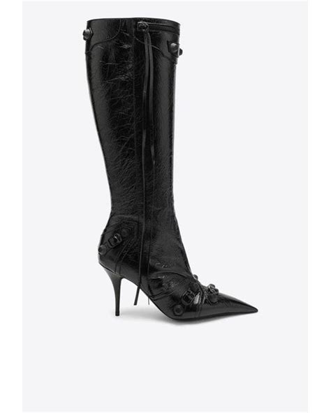 Balenciaga Cagole 90 Knee Length Boots In Calf Leather In Black Lyst