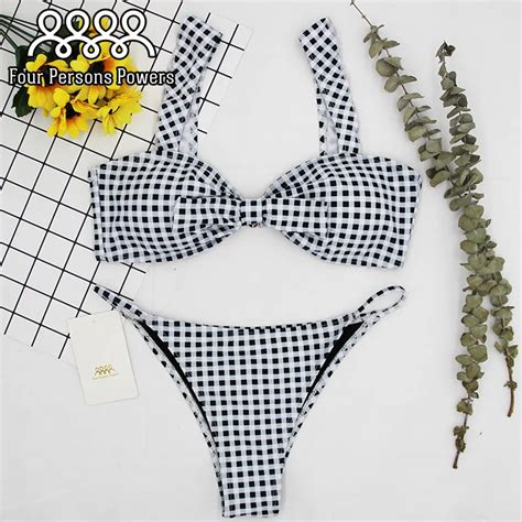 Four Persons Powers Printing Bikini Women Swimsuit Lace Mid Waist