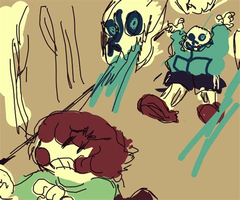 Sans Shoots Gaster Blaster At Chara Drawception