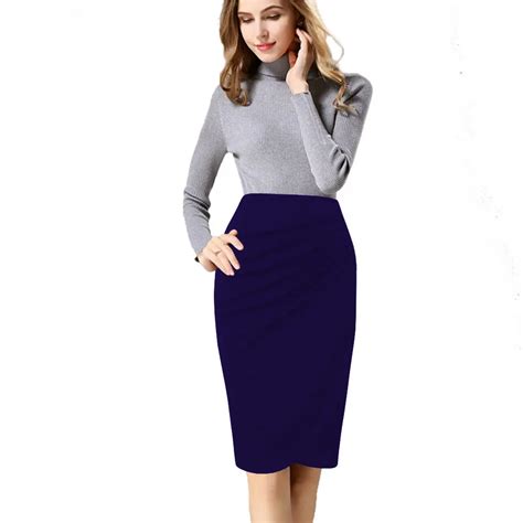 Elegant Woman Pencil Skirt Pleat Bodycon Work Clothing 2017 Autumn