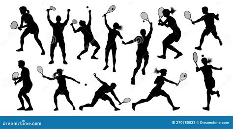 Silhouette Tennis Players Sports People Set Stock Vector Illustration