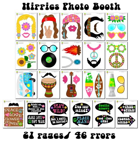 Printable Hippies Photo Booth Propshippies Props 70s Party Props Hippie