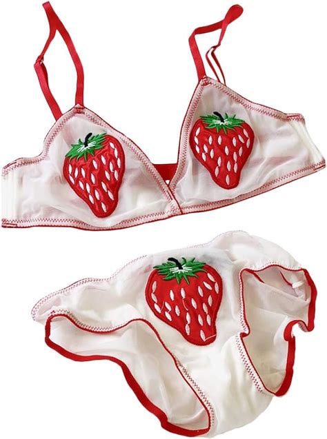 Yomorio Womens Sheer Bra And Panty Set Strawberry Embroidery Lingerie