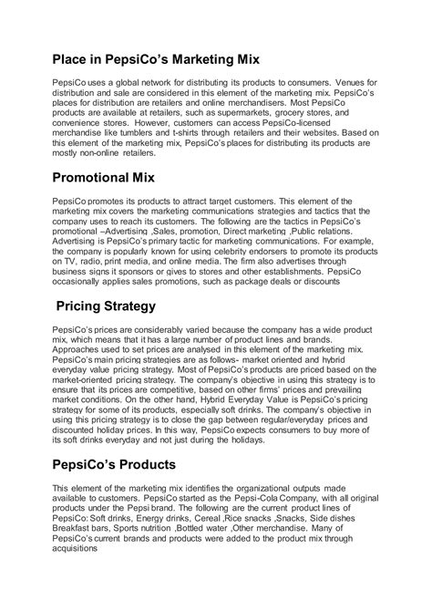 Pepsico Marketing Mix Pdf Free Download