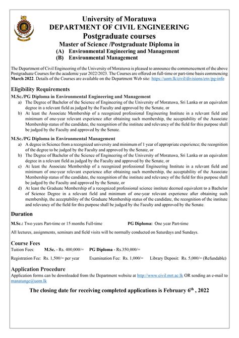 Msc Pg Dip In Environmental Management Environmental Engineering And