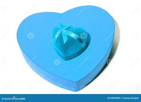 Gift Love With A Blue Heart Is On The Box In The Shape Of Stock Photo