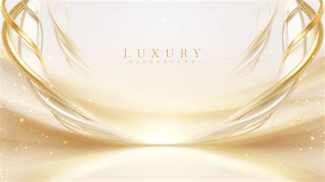 Luxury Cream Color Background With Golden Line Elements And Curve Light