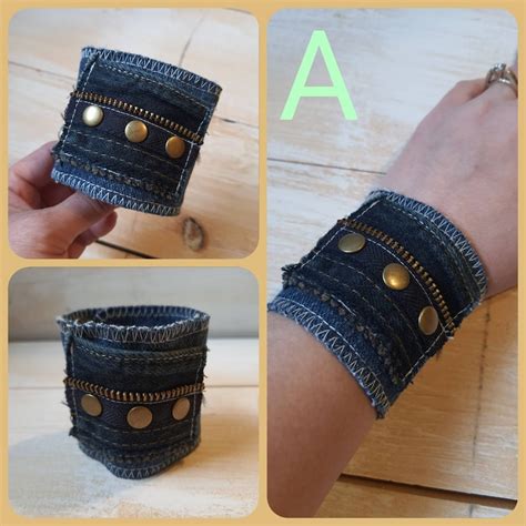 Upcycled Denim Cuff Bracelet Unique Cuff Bracelet Etsy