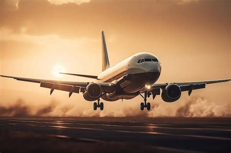 Premium Ai Image Beautiful Plane Take Off From The Runway Generative Ai