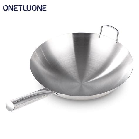 Onetwone Stainless Steel Wok Chinese Traditional Handmade Wok Pan Non