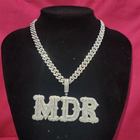 Custom Big Baguette Letter Pendant With Cuban Chain Custom Name