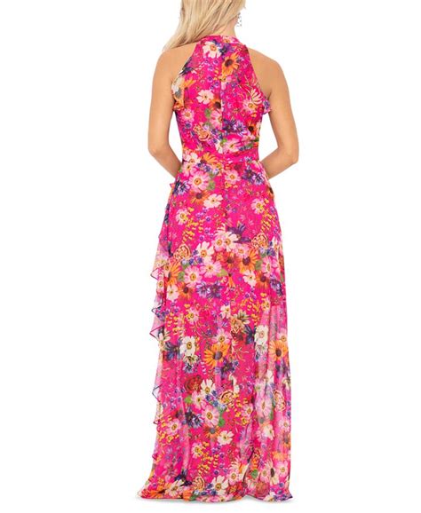 Betsy And Adam Womens Floral Print Ruffled Halter Gown Macys