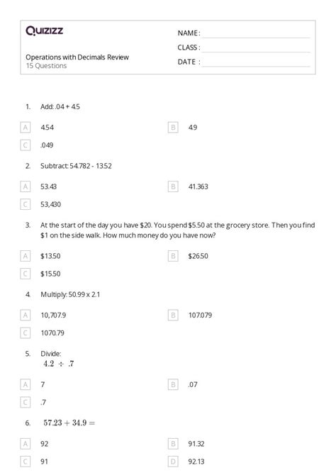 50 Operations With Money Worksheets For 5th Grade On Quizizz Free And Printable