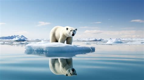 Premium AI Image | melting polar ice caps with a polar bear standing on ...