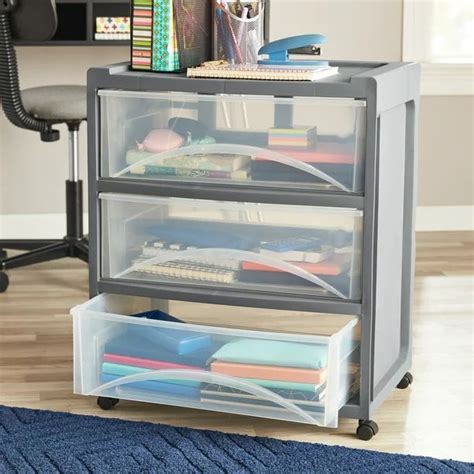 Mainstays 3 Drawer Wide Gray Flannel Storage Cart In 2023