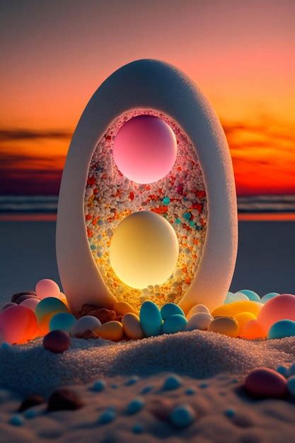 Premium Ai Image White Egg Sitting On Top Of A Sandy Beach Generative Ai