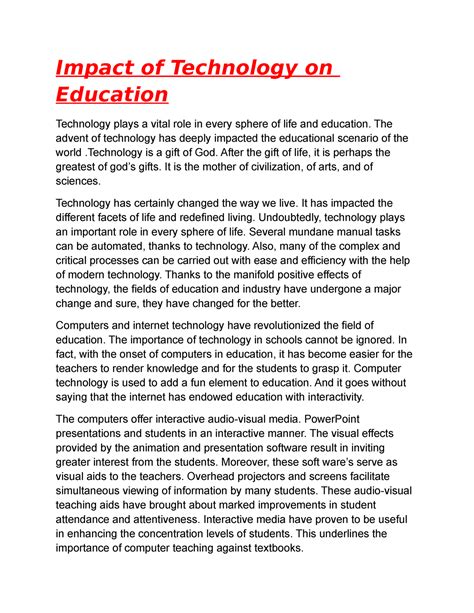 Impact Of Technology On Education Essay For Coi Impact Of Technology