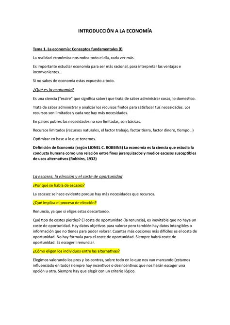 Tema 1 introducció a la economi a INTRODUCCIÓN A LA ECONOMÍA Tema 1