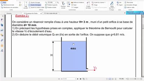 Exercices Corrig S De Dynamique Des Fluides Application Du Th Or Me De