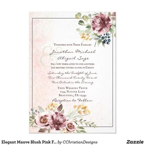 Elegant Mauve Blush Pink Floral Christian Wedding Invitation Zazzle