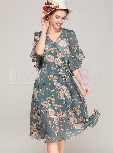 Sweet Floral Print Ruffle Sleeve Midi Dress Midi Dress With Sleeves