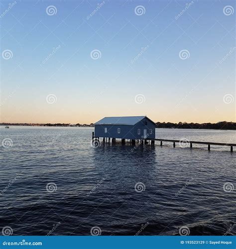 The Blue Boathouse stock image. Image of pier, landscape - 193523129