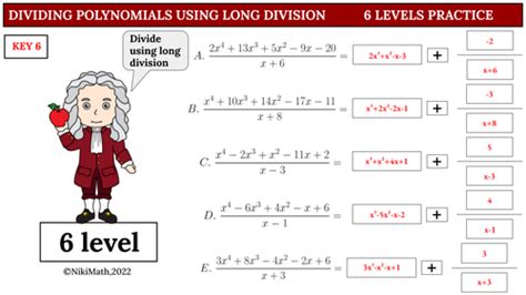 Dividing Polynomials Using Long Division 6 Levels Practice 30