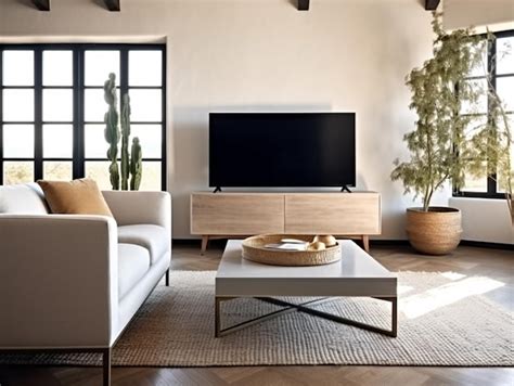 Premium Ai Image A Living Room With A Large Tv And A Plant On The Wall