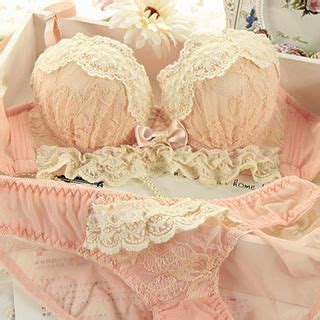HYG Lingerie Set Contrast Trim Lace Bra Panties YesStyle