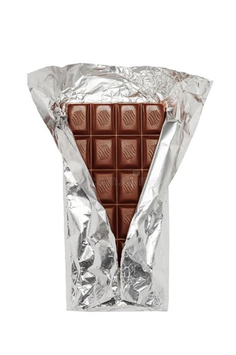 Chocolate Bar In Opened Foil Wrapping Stock Image Image Of Detail