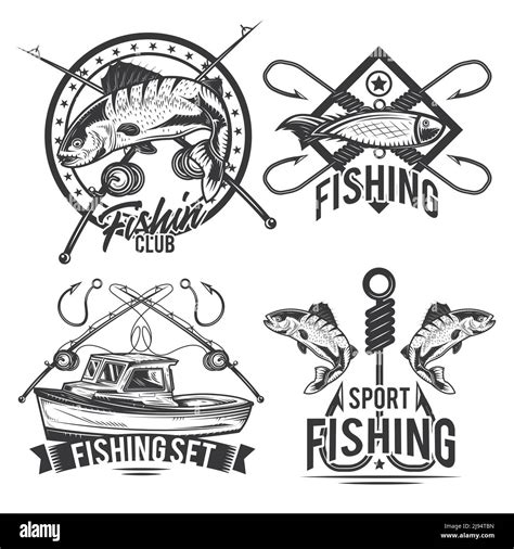 Set Of Fishing Emblems Labels Badges Logos Isolated On White Stock