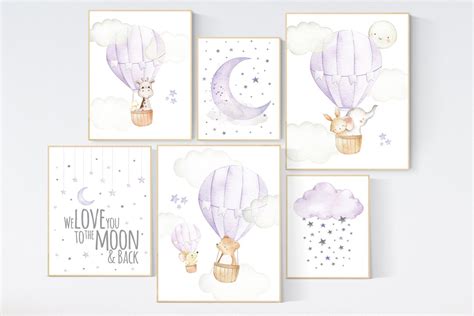 Nursery Decor Girl Hot Air Balloon Nursery Decor Girl Purple Purple Nursery Lilac Nursery