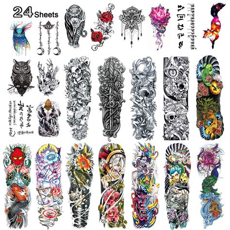 Buy Kotbs 24 Sheets Full Arm Temporary Tattoos Tattoo Sleeves For Men