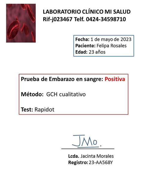 Word Formato De Prueba De Embarazo Positiva De Sangre Para Editar Pdf