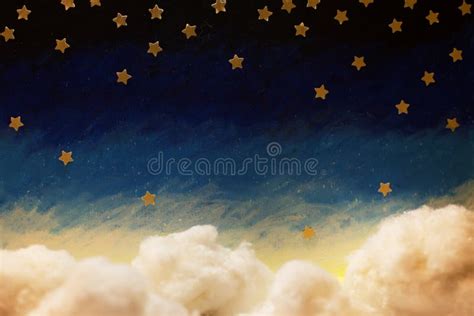 Vignetta Di Cielo Notturno Dipinto Con Stelle Di Carta Brillante E