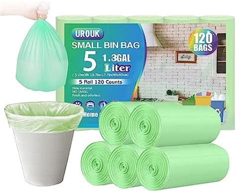 Small Bin Liners 5 Liter Biodegradable Garbage Bags 120 Count Green