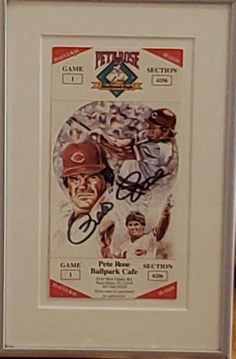 Lot Framed Pete Rose Autograph On A Inaugural Season Ticket From Pete