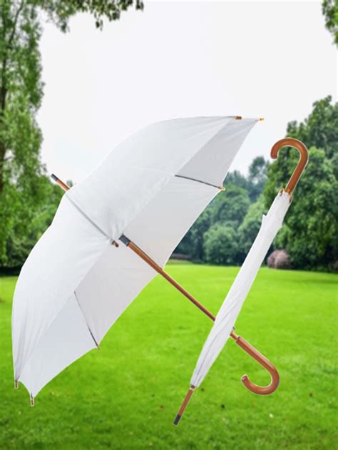 Guarda Chuva Branco Cabo De Madeira Curvado 60CM SHEIN Brasil