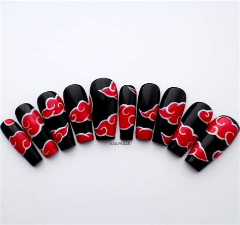 Akatsuki Nails Naruto Nails Press On Nails Anime Press Etsy