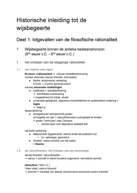 Historische Samenvatting Historische Inleiding Tot De Wijsbegeerte