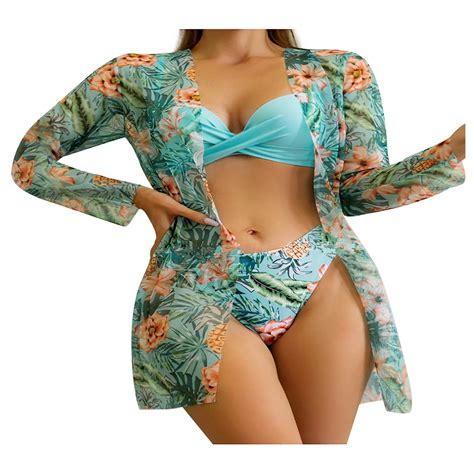 Wreesh Womens Piece Swimsuits Tropical Print Bikini Set With Kimono