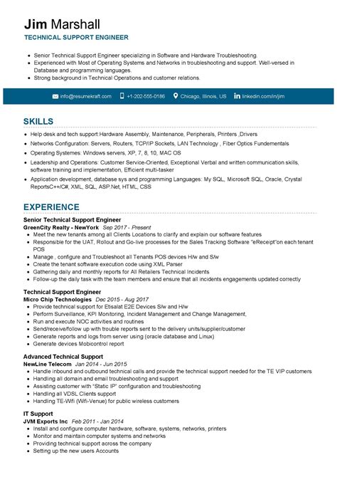 Technical Support Engineer Resume Sample In Resumekraft