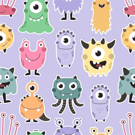 Premium Vector Seamless Pattern With Cartoon Monster